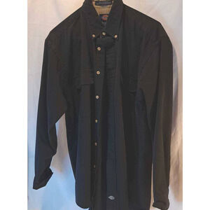 Dickies Men's Button Down Shirts Black Long Sleeve Collar Pockets M